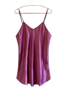 Vintage Serena Fuchsia Bias Cut Satin Teddy w Flared Bottom – Size Small EUC